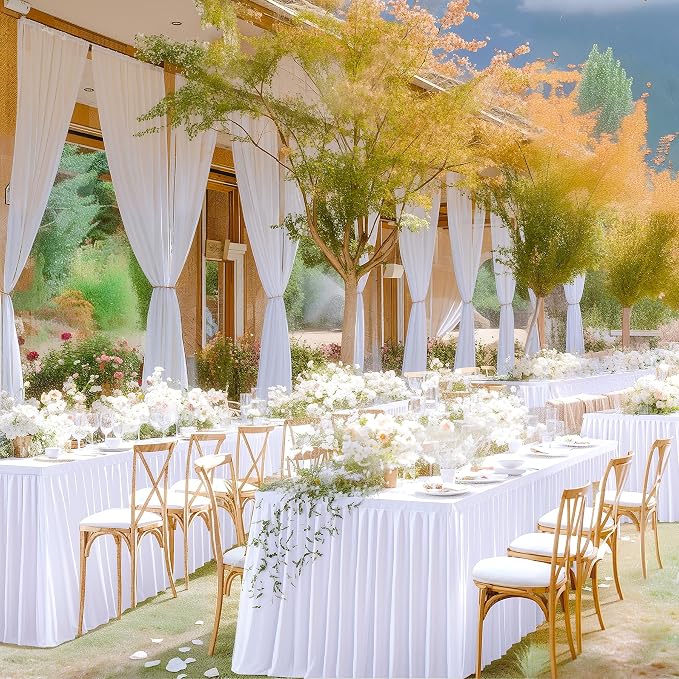 Wish Care White Polyester Table Clothes for 8 Foot Rectangle Tables, Wrinkle Free Fitted Table Cover with Pleated Ruffle Table Skirt for Birthday Party Wedding Trade Show Event Display - Image 2