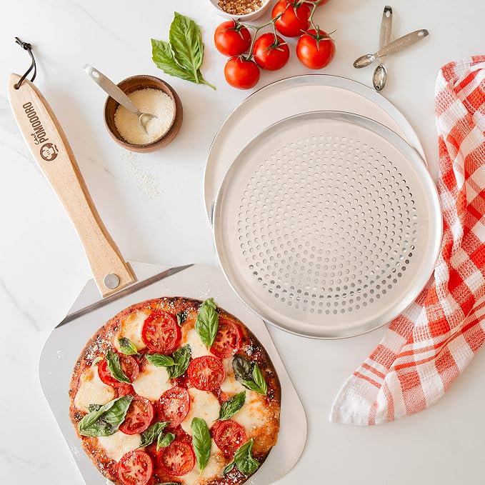 Chef Pomodoro Aluminum Metal Pizza Peel with Foldable Wood Handle for Easy Storage, Pizza Spatula, Gourmet Luxury Pizza Paddle for Baking Homemade Pizza Bread (12 inch) (Pack of 2) - Image 7