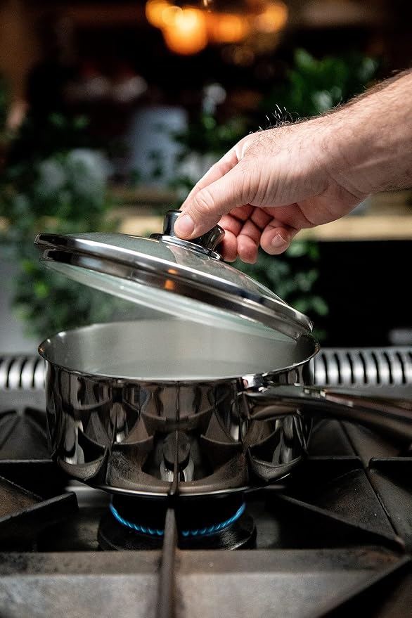 Tala Performance 5 Pc Stainless Steel Cookware Set containing Saucepans Glass lids, 16, 18 and 20cm. 14cm Milk pan, 24cm Non-Stick Fry Pan, 5 Pc Set, Polished Mirror Shine Finish - Image 8