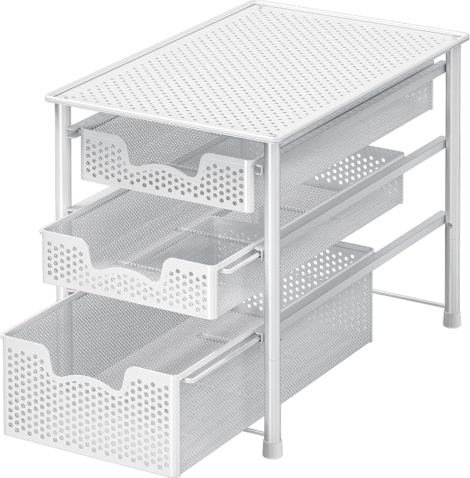 Simple Houseware 3 Tier White Alloy Steel Sliding Basket Organizer Drawer Cabinet by SimpleHouseware