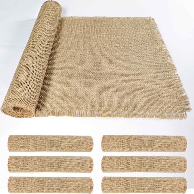 6 Pack 13 x 90 Inch Tassel Burlap Table Runners,Natural Rustic Jute Table Runner and Placemats Bulk for Western Wedding Table Decorations,Farmhouse Style Party,Holiday,Kitchen Table Decor Cover by Wlirantim