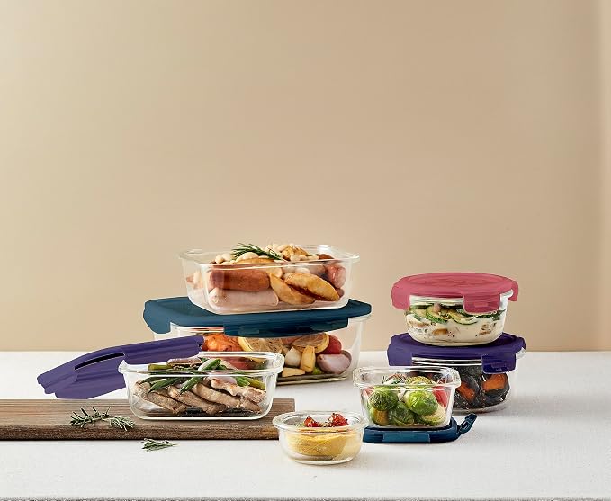 LocknLock Eco Ovenglass Glass Food Containers with Lids Set of 3 - Airtight, Leakproof Square Food Storage Containers with Recycled Plastic Lids, Oven Safe, Dishwasher Safe, 3 x 750ml, Assorted Colors - Image 4