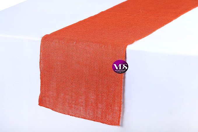 VDS Pack of 20, Burlap Table Runner 100% Natural Jute Rustic Hessian Table Cloth Centrepiece for Wedding Bridal Shower Birthday Event Party Banquet Table Decoration (Size 12X108 Inch)(Orange) - Image 2