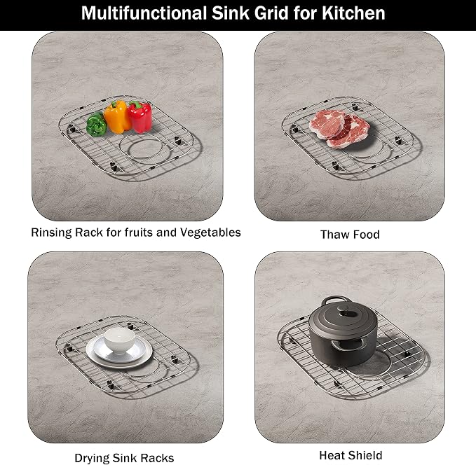 2Pack Sink Protectors for Kitchen Sink 13"x16"and 11.2"x14.5",Stainless Steel Sink Grid, Sink Rack for Bottom of Sink, Rust Resistant Metal Sink Protector with Sink Strainer (Silver - Image 4
