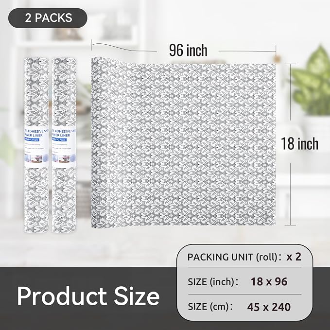 FIFTY FEET 18"x96" Non-Adhesive Shelf Liner for Kitchen Cabinets and Drawers, Washable Non-Slip PVC Cabinet Liner (Black Floral)(2 Roll) - Image 5