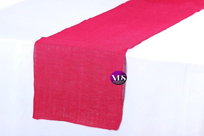 VDS Pack of 10, Burlap Table Runner 100% Natural Jute Rustic Hessian Table Cloth Centrepiece for Wedding Bridal Shower Birthday Event Party Banquet Table Decoration (Size 12X108 Inch)(Magenta) - Image 2