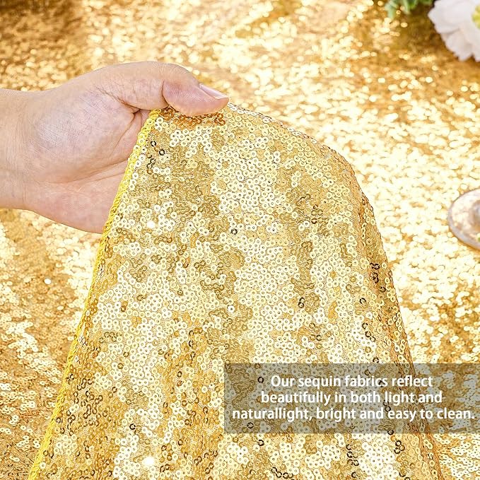 Gold Sequin Tablecloth 60x102 Inch Sparkly Gold Wedding Tablecloth Drapes - Image 5