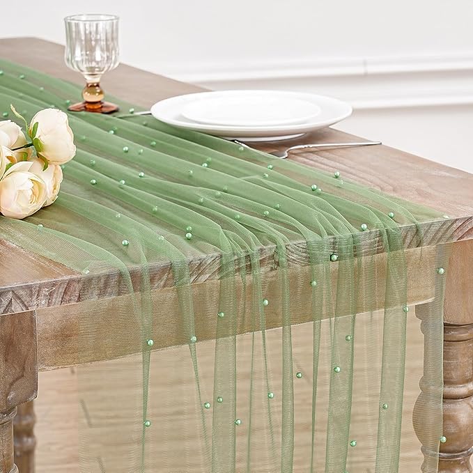 Pearl Table Runner Tulle Lace 10 ft Tulle Table Runners Pearl Sheer Table by LuoluoHouse