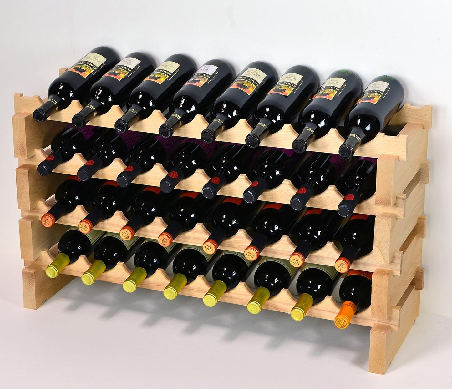 sfDisplay.com,LLC. Modular Wine Rack Beechwood 32-96 Bottle Capacity 8 Bottles Across up to 12 Rows Newest Improved Model (32 Bottles - 4 Rows)