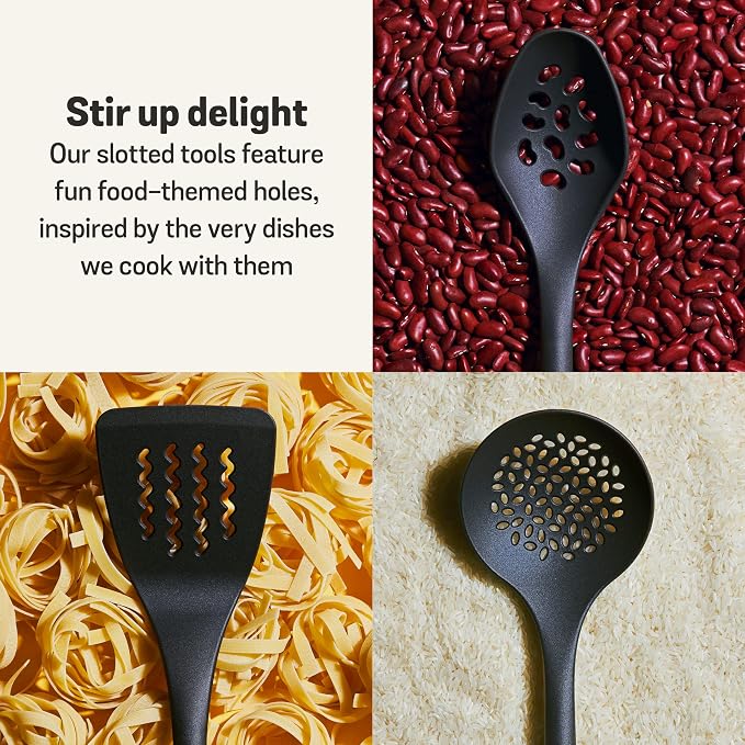 Meyer Everyday Nylon Tools/Cooking Utensils Set for Non Stick Cookware, 6 Piece: Slotted Turner, Solid Turner, Skimmer, Ladle, Slotted Spoon and Solid Spoon, Heat Resistant, Black with Gray Handles - Image 5
