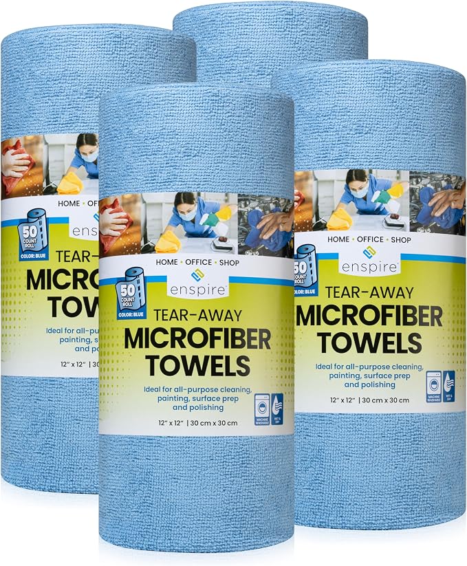 enspire; 50-Count Premium Microfiber Towels on a Roll; 12" x 12", Blue (905006P4) (4 Rolls, 200 Towels) by Unknown