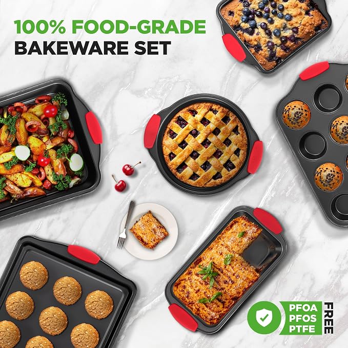NutriChef Baking Pans Set - 6 Piece Bakeware with Nonstick Carbon Steel for Easy Release and Cleanup, Durable and Versatile Design, Includes Cookie Sheet, Loaf Pan, Muffin Tin & More - Image 5
