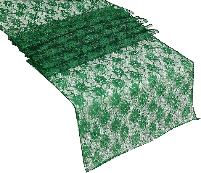 VDS Pack of 20 Floral Lace Table Runners Centerpiece Cloth Linen for Wedding Bithday Graduation Engagement Ceremony Events Party Banquets Table Decoration (12x108 inch) (Hunter Green) by VDS
