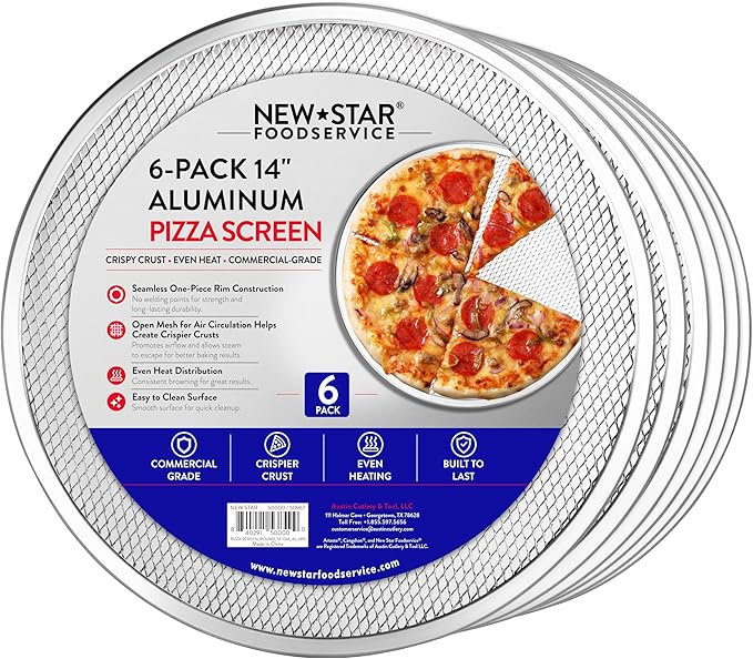 New Star Foodservice Restaurant-Grade Seamless Aluminum Pizza Baking Screen, 14 Inch, Pack of 6 by NewStarFoodservice