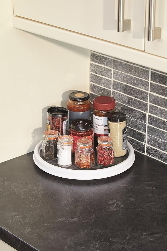 Copco Basics Lazy Susan Turntable and Kitchen Cupboard Organiser, 30 cm, White/Grey - Image 2