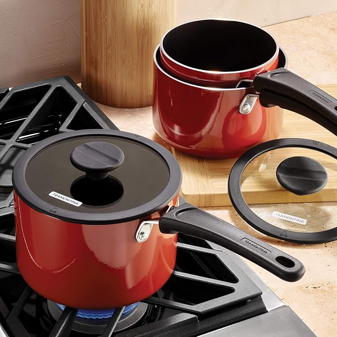Tramontina Non Stick 6-Piece Nesting Sauce Pan Set with Lids - Red - Image 6