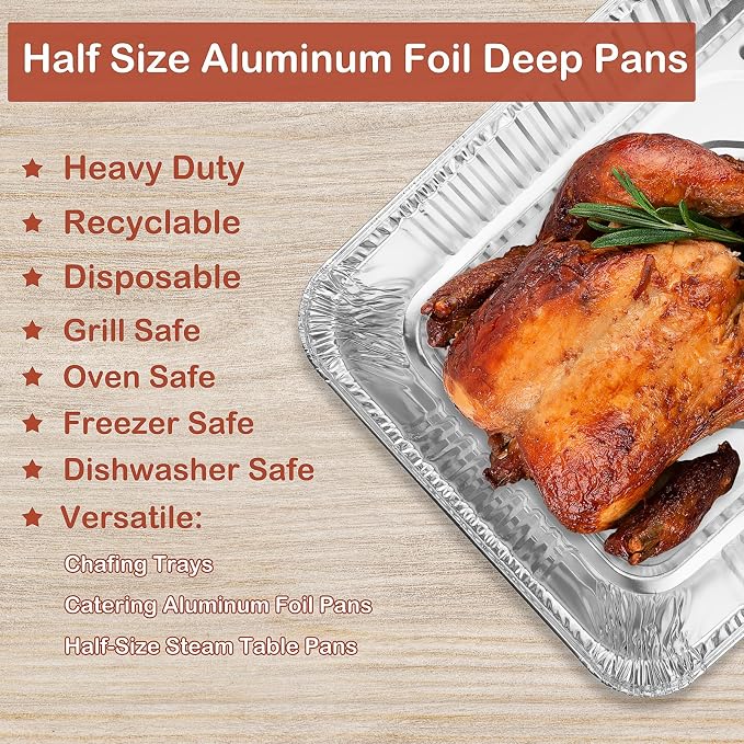 9x13 Aluminum Foil Pans, 40-Pack Half Size Disposable Aluminum Foil Trays, Shallow Steam Table Pans for Cooking, Baking, Grilling, Roasting, Heating & Serving Food - Image 2