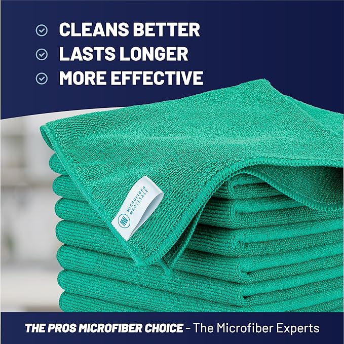 Microfiber Wholesale 16" x 16" Pro Multi Surface Microfiber Towels Bulk | Case: 216 Qty (Green) - Image 2