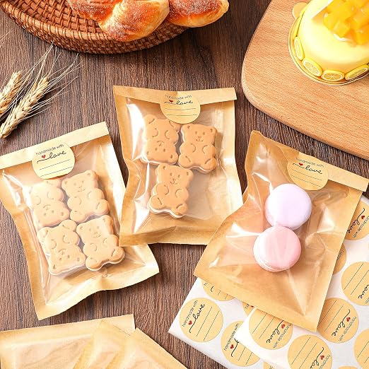 Outus 100 Pcs Cookie Packaging Bags with Seal, 4 x 6 Inch, Brown | Bakery Pastry Bags with Window, Heat Sealable Grease Resistant Paper to Go Bake Sleeves for Gift Giving Donut Bread Sandwich - Image 6