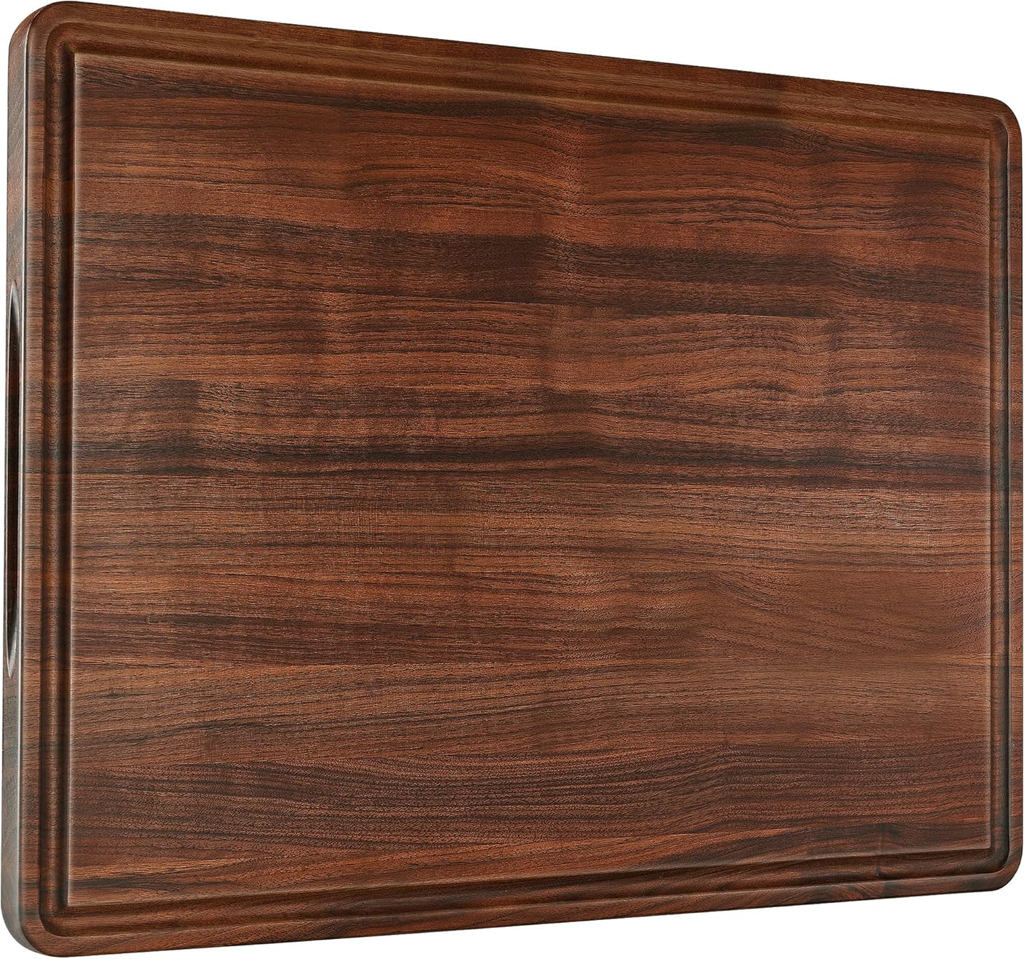 AZRHOM XXL Large Walnut Wood Cutting Board for Kitchen 24x18 (Gift Box) with Juice Groove Handles Non-slip Mats Thick Reversible Butcher Block Chopping Board