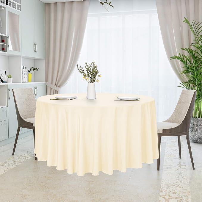 sancua Round Tablecloth, 120 Inch, Beige - Image 3