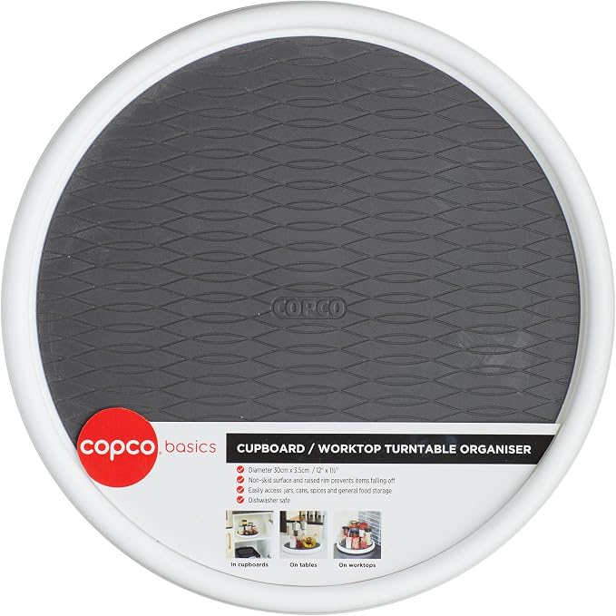 Copco Basics Lazy Susan Turntable and Kitchen Cupboard Organiser, 30 cm, White/Grey - Image 3