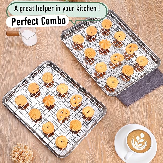 Homikit Jelly Roll Pan with Cooling Rack Set (2 Pans+2 Racks), 16" x 12" | Stainless Steel Baking Sheet Tray with Wire Grid Rack, Cookie Bacon Pan for Oven Cooking Roasting, Rust Proof & Nonstick - Image 5