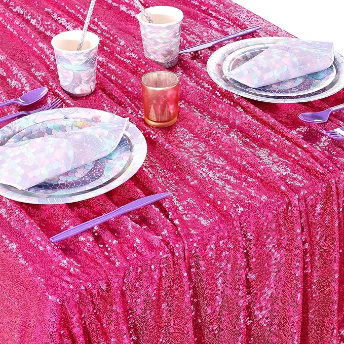 Hot Pink Wedding Sequin Tablecloth 90x156inch Rectangle Glitter Table Cloth - Image 3