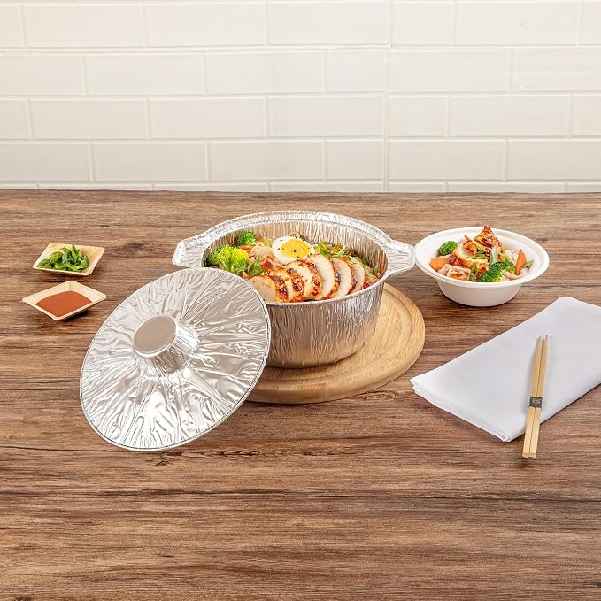 Foil Lux 60 Ounce Pans And Lids, 100 Disposable Pots With Lids - Oven-Ready, Stove Compatible, Aluminum Foil Baking Pans, Freezable, For Outdoor Camping, Vacation, Picnic, And More - Restaurantware - Image 3