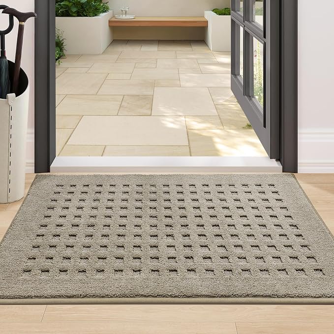 BEQHAUSE Dirt Trapper Door Mats 24"x36", Non Slip Washable, Beige by BEQHAUSE