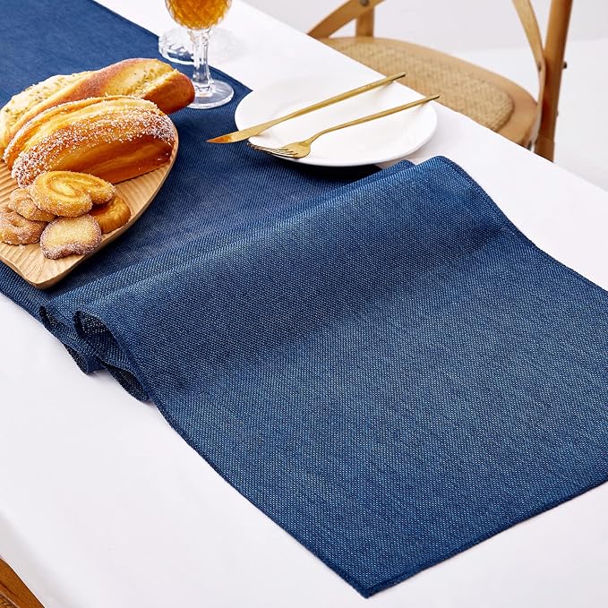 Blue Table Runner Burlap Roll Navy Farmhouse Table Linens 2 Pack 13x84 Inch - Image 8