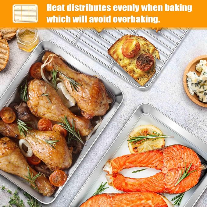 Homikit Mini Baking Sheet with Wire Rack for Toaster Oven (2 Pans+2 Racks) | 9x7 Inch Stainless Steel Baking Sheets with Cooling Racks Set, Small Cookie Pans Nonstick, Metal Bacon Tray, Dishwasher Safe - Image 8