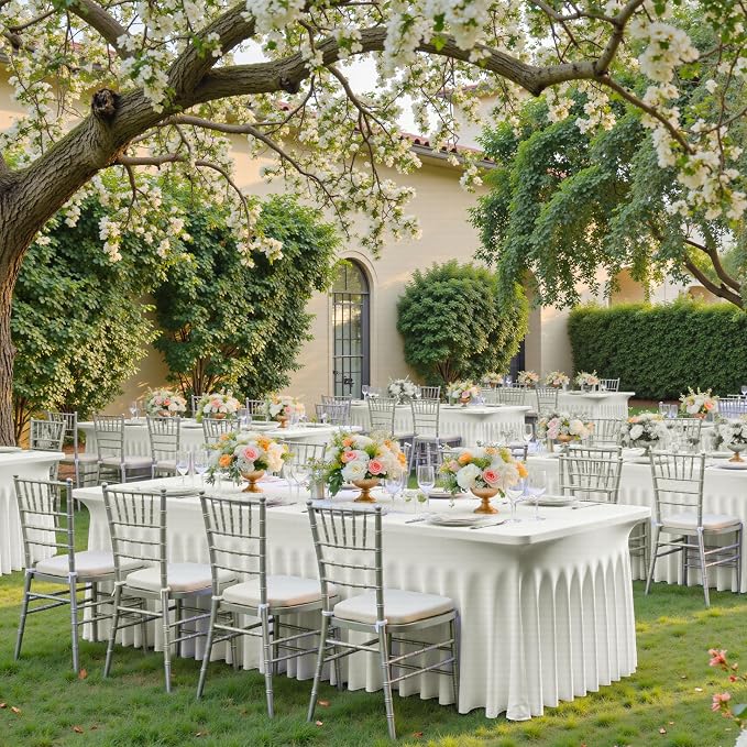 4 pk Ivory Spandex Tablecloth 6ft with Ruffle Skirts,Wrinkle Free High Stretch Cream Fitted Tablecloths for 6 Foot Rectangle Tables,Elastic Spandex Table Covers 6 ft for Parties Weddings Banquet - Image 3