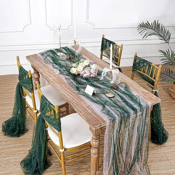 Pearl Tulle Table Runner Fabric 10ft Seasonal Veil Dessert Lace Chiffon - Image 2