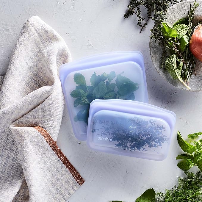 Stasher Silicone Reusable Storage Bag, Bundle 4-Pack Lunch (Clear+Aqua) | Food Meal Prep Storage Container | Lunch, Travel, Makeup, Gym Bag | Freezer, Oven, Microwave, Dishwasher Safe, Leakproof - Image 8
