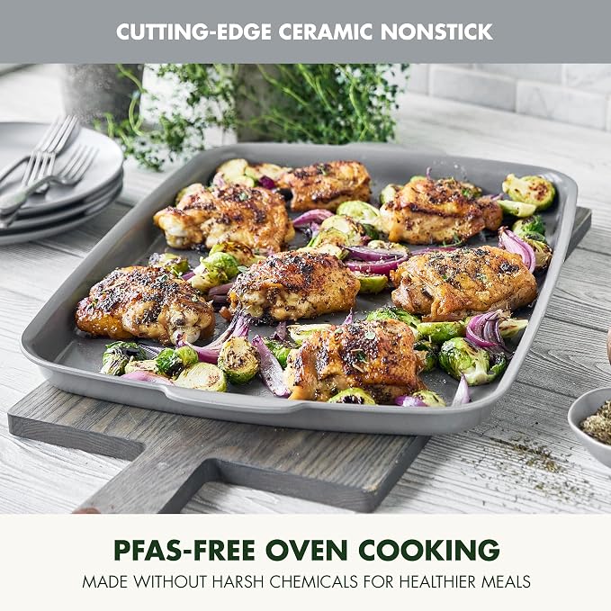GreenPan Premiere Ovenware Healthy Ceramic Nonstick 18" x 13" Half Rectangular Baking Pan, PFAS-Free, Warp-Free Bakeware, Durable Quick Heating, Oven & Broiler Safe to 600F, Dishwasher Safe, Gray - Image 2
