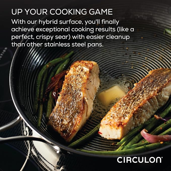 Circulon Clad Stainless Steel Induction Frying Pan and Wok Set with Hybrid SteelShield and Nonstick Technology, 4 Piece - Stainless Steel - Image 4