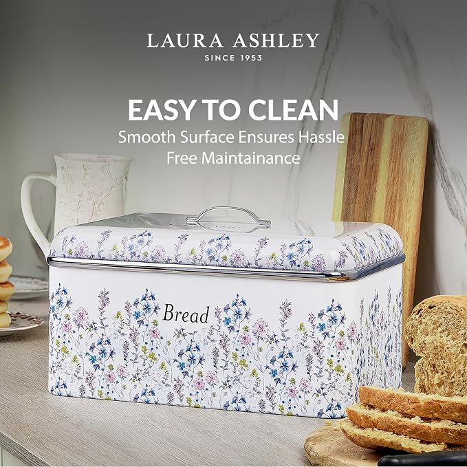 Laura Ashley Wild Meadow Large Bread Box for Kitchen Countertop - Breadbox | Durable Bread Storage Container, Food Grade Metal Bread Bin, Removable Lid, Keep Bread Fresh, Rust Resistant, Easy to Clean - Image 3