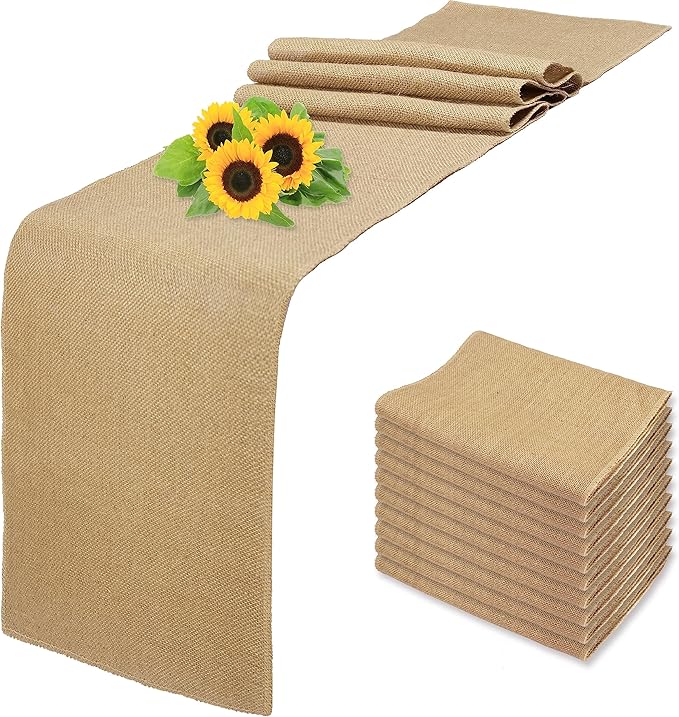 10 Pack Natural Burlap Table Runners,12 x 72 Inch Rustic Jute Table Runner and Placemats Bulk for Western Wedding Table Decorations,Farmhouse Style Party,Holiday,Kitchen Table Decor by Wlirantim