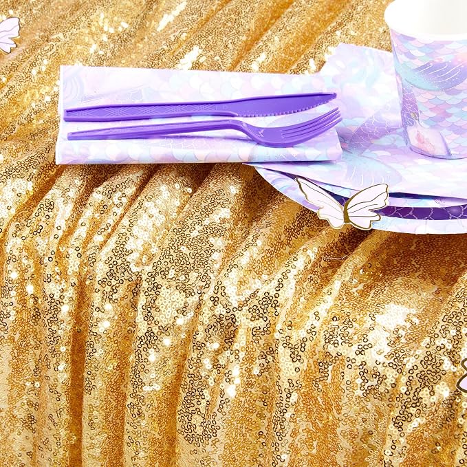 QueenDream Gold Table Cloth Party Decorations: Sequin Fabric 90x90 Inch - Image 4