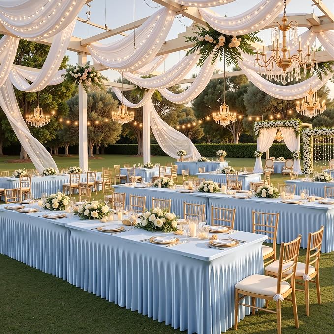 CO-AVE 6pack Dusty Blue Spandex Tablecloths 8ft for Rectangle Tables, Wrinkle Free Classy Table Skirt Stretchy 8 Foot Fitted Table Cloths Covers for Weddings Birthday Party Events Banquet Baby Shower - Image 8