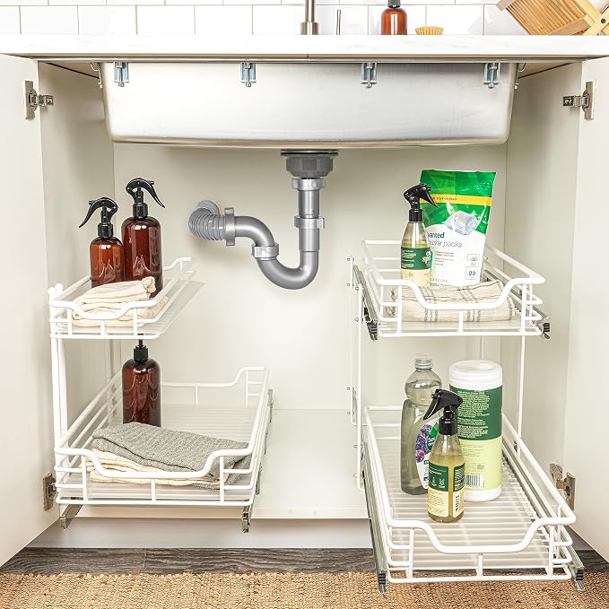 Household Essentials White Powder-Coated Steel Dual-Tier Slide Organizer with Plastic Accents - Image 9