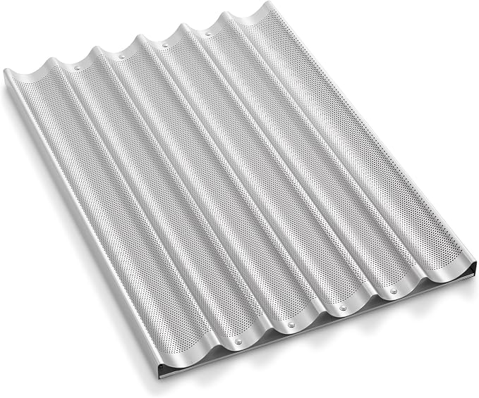 GRIDMANN 18" x 26" Commercial 6 Count Long Aluminum Baguette Pan, Perforated French Bread Loaf Baking Pan by GRIDMANN