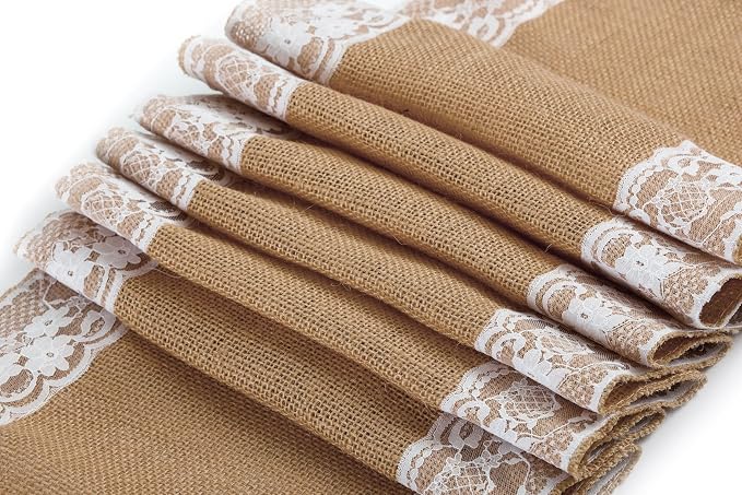 MDS 10 PCS 100% Natural Burlap Table Runners 12" x 108" with Lace, Rustic Farmhouse Country Vintage Boho Jute Runner for Wedding Reception Birthday Party Home Kitchen Dining Coffee Table Decoration - Image 5