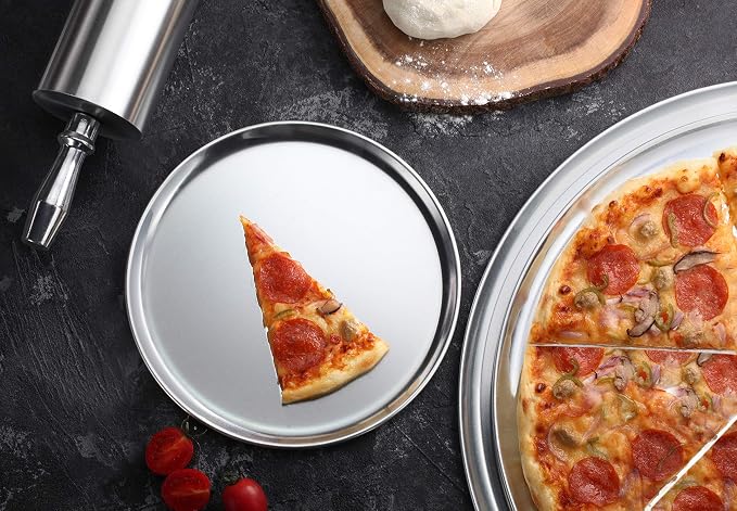 New Star Foodservice Restaurant-Grade Aluminum Pizza Pan, Baking Tray, Coupe Style, 14-Inch, Pack of 6 - Image 5