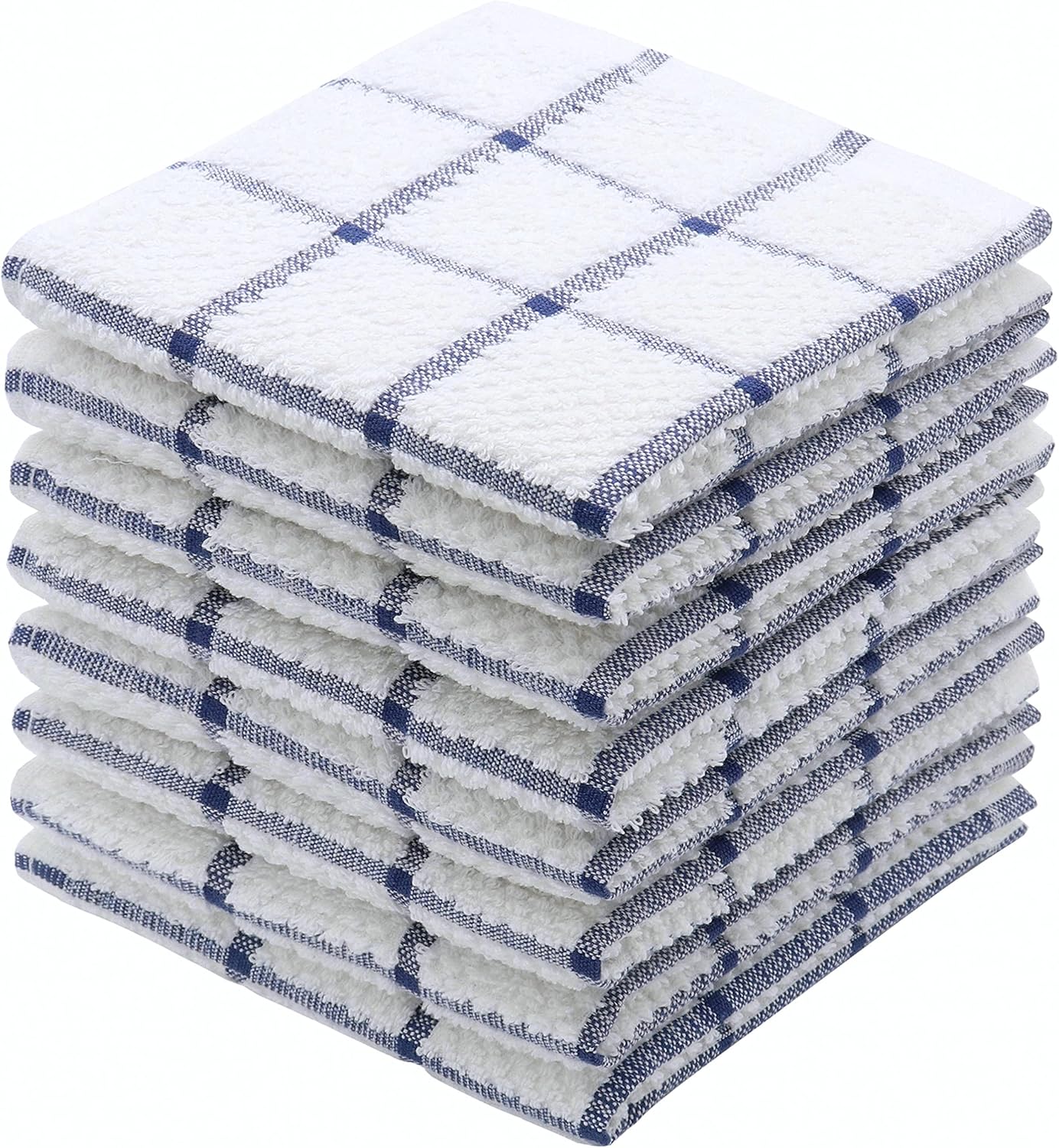 Cotton Dish Towels for Kitchen, Terry Dish Cloths for Washing Dishes, 12 x 12 Inches, Light and Soft, Quick Drying Dish Rags for Cleaning, 8pc/Set (Blue)