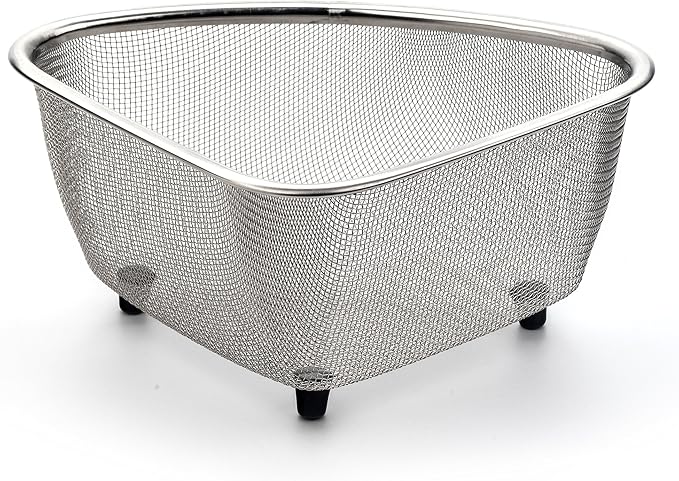 RSVP International Endurance® In-Sink Mesh Colander Strainer Basket, 3 Quart | Organize Sponges, Collect Food Scraps | Dishwasher Safe | Small Corner Basket | Steaming, Draining & Rinsing by RSVPInternational