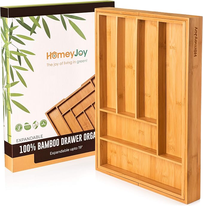 Bamboo Silverware Drawer Organizer - Expandable 100% Bamboo Cutlery Kitchen Drawer Organizer – Premium Wooden Utensil/Cutlery Tray for Kitchen Flatware Set– Eco-Friendly Silverware Organizer - Image 2