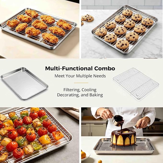 Onader 9x13IN Stainless Steel Quarter Cookie Sheet Pan with Wire Rack Set - Image 6