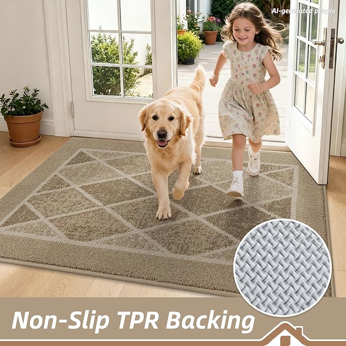 BEQHAUSE Dirt Trapper Door Mats 32" x 48", Non-Slip Washable, Beige - Image 4